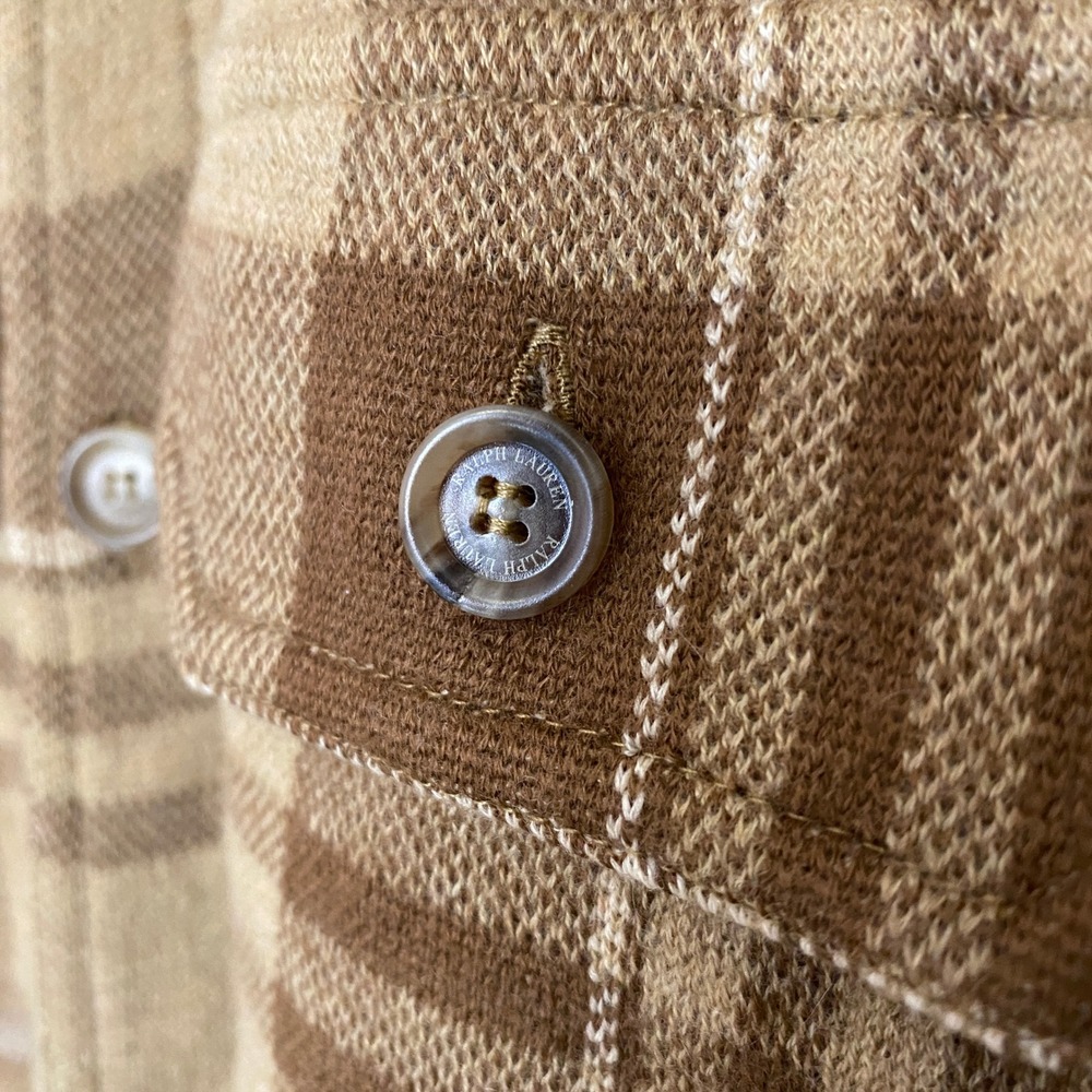 Ralph Lauren Purple Label Plaid Knit Cashmere Overshirt Mens XXL Tan Brown NWOT - Picture 3 of 9